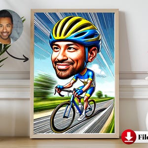 Custom Cyclist Cartoon Portrait: Personalized Bike Rider Caricature