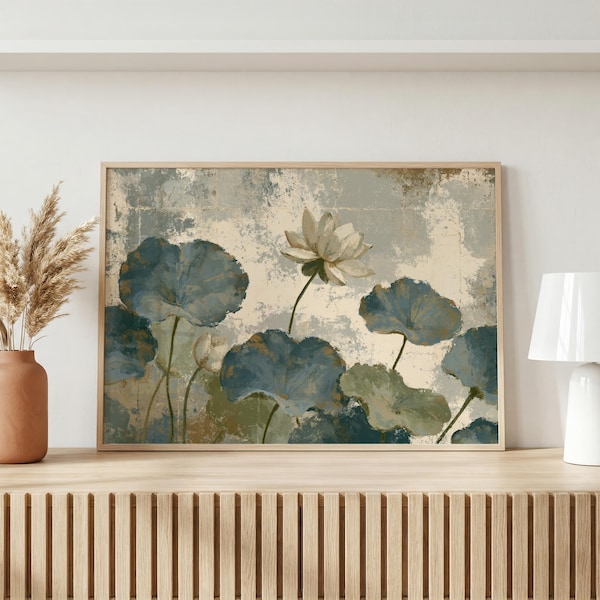 Lotus Flower Print | Calming Floral Art | Spa Decor | Vintage Painting