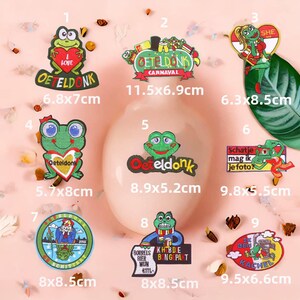 Nieuwe Oeteldonk geborduurde patches - DIY Carnaval Cartoon Kikker Sjaal & Muts Feestelijke patches