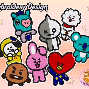 embroidery design file downloadable 3 sizes bt21 cute characters