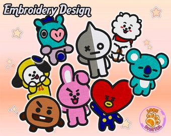embroidery design file downloadable 3 sizes bt21 cute characters