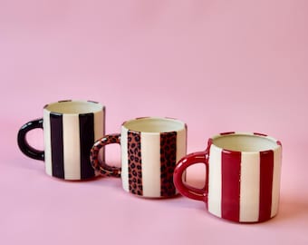 Le Petit Rayé - Handmade Espresso Cup - Black & Cream Striped Ceramic Mug - Individually Sold