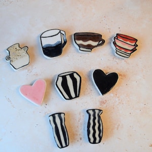 Handmade Ceramic Magnets - Pottery & Heart Designs - Individually Sold