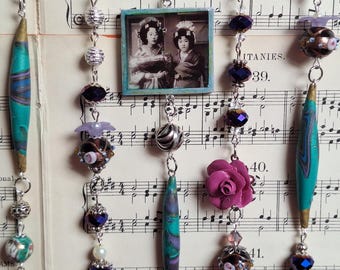 Cottagecore Wall Decor with a purple and green theme,Beaded Vintage Style Wall Art,Bohemian Gallery Wall Hanging