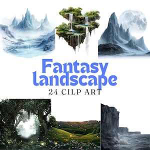 24 PNG 風景クリップアートバンドル ファンタジー風景クリップアートバンドル クリップアートバンドル