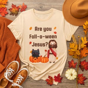 Maglietta Fall-o-ween con Gesù, maglietta divertente per Halloween, maglietta grafica unisex, maglietta con simpatico costume di Gesù, abbigliamento per le feste autunnali
