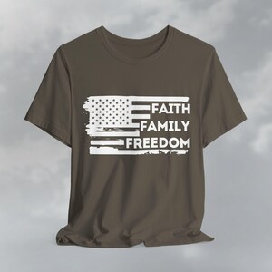 Faith Family Freedom American Flag Tee, Patriotic Christian Shirt Army