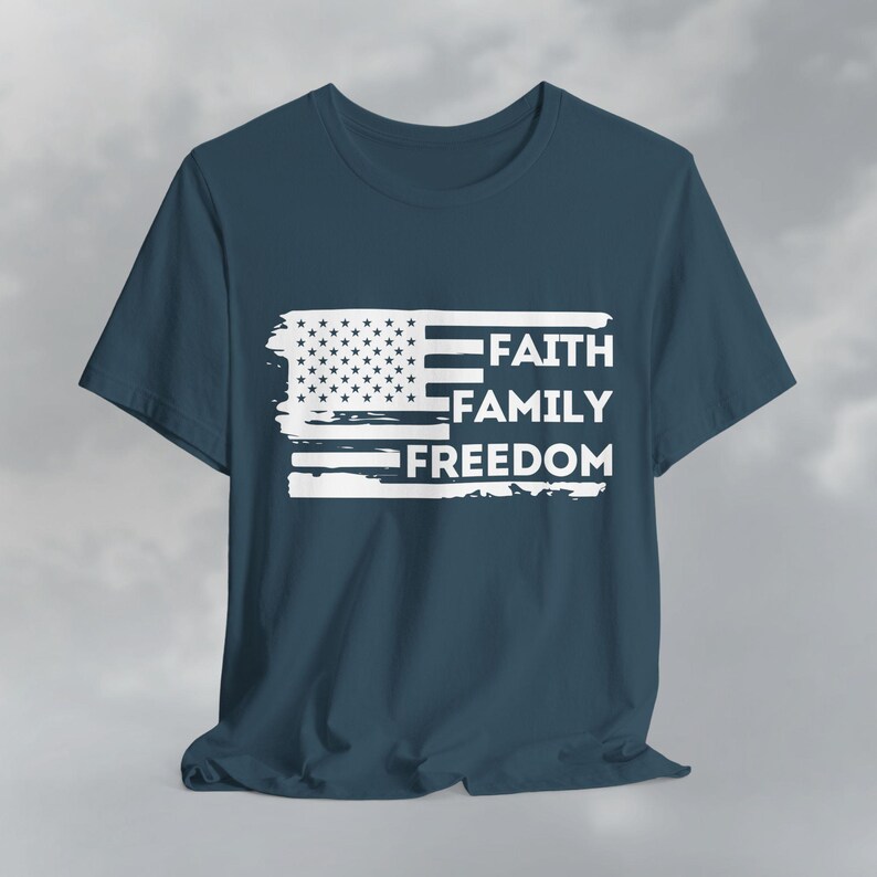 Faith Family Freedom American Flag Tee, Patriotic Christian Shirt Deep Teal