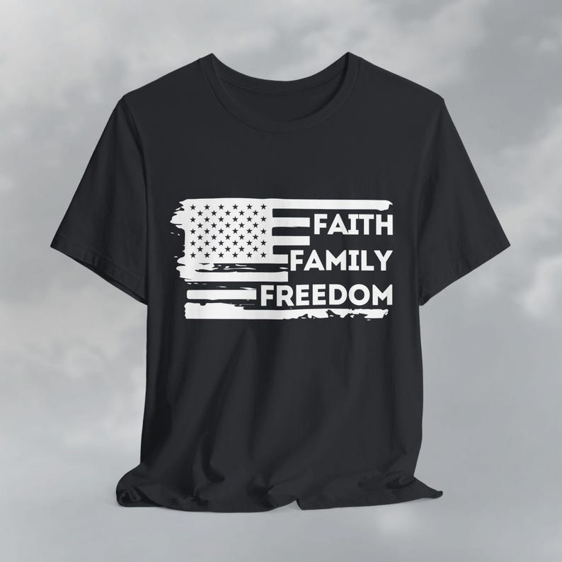 Faith Family Freedom American Flag Tee, Patriotic Christian Shirt Vintage Black