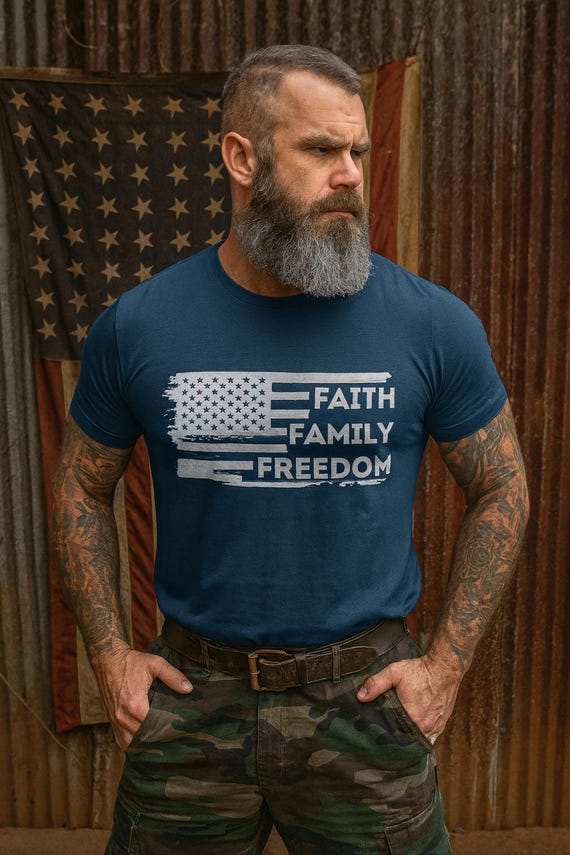 Faith Family Freedom American Flag Tee, Patriotic Christian Shirt