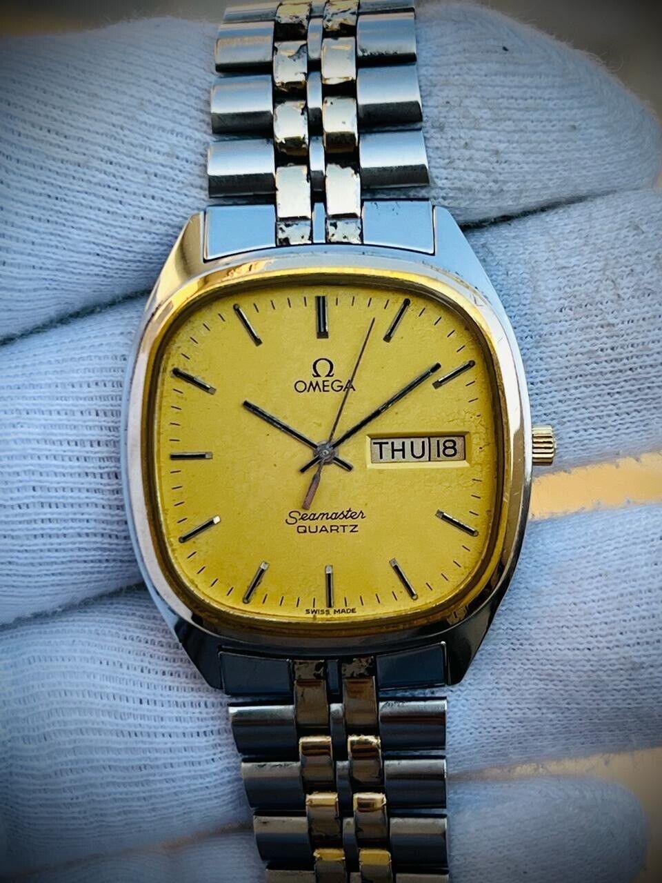 Vintage Omega Seamaster 2 tone Dial Quartz Cal.1425 Gents Watch 35mm Slim Etsy Canada