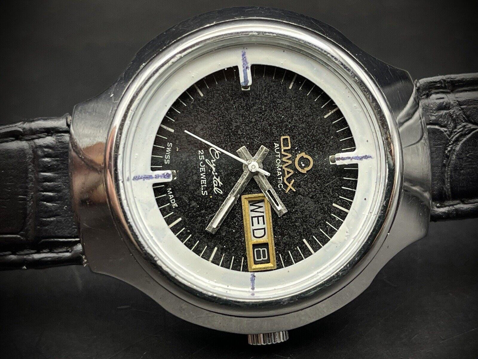 Vintage Omax Crystal 25 Jewels Automatic Black Dial 38mm Mens Watch Swiss Made Etsy Canada