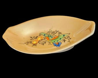 Vintage Made in Japan Lusterware Oval Butterfly Floral Trinket Dish