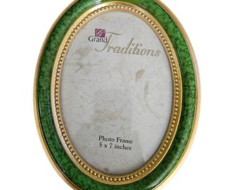 Grand Traditions Oval Green Marble Look Gold Tone Ornate Picture Photo Frame