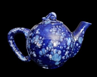 Vintage Studio Art Pottery Teapot Cobalt Blue Crystalline Glaze Handmade