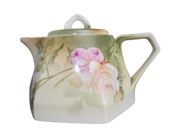 Antique Manufacture Piebout Limoges Mini Teapot Pink Roses Gold Trim France