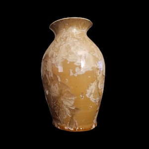 Vintage Studio Pottery Crystalline Glaze Vase Signed Artist Brown Cream
