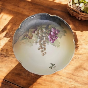 Antique J&C Louise Bavaria Hand Painted Plate Signed A. Koch Grapes Design 8.5&quot;