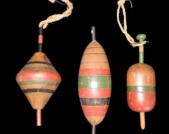 Vintage Painted Wood Christmas Ornaments Lot of 3 Primitive Folk Art