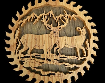 Handmade Scroll Saw Deer Buck Doe Wildlife Rustic Wood Wall Art Plaque