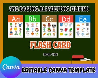 Alpabetong Filipino Flash Card, Editable Canva Template, Ang Bagong Alpabeto, Educational Book, Preschool, Homeschooling