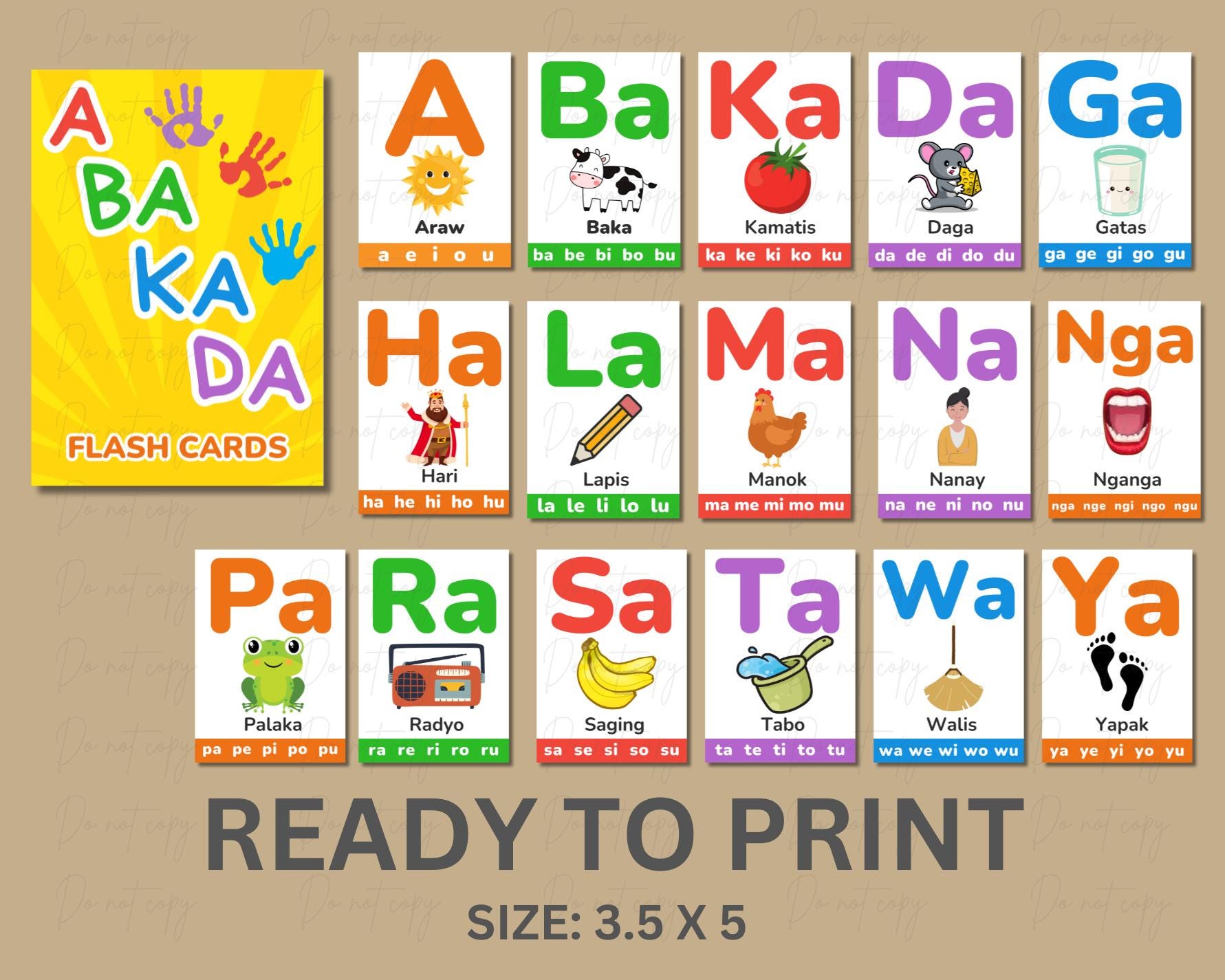 ABAKADA Flash Card Printable, Filipino ABAKADA Learning Materials for