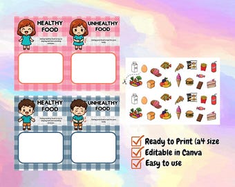 Healthy vs Unhealthy Food Activity Sheet: Nutrition Learning, Editable Canva (Printable Download)