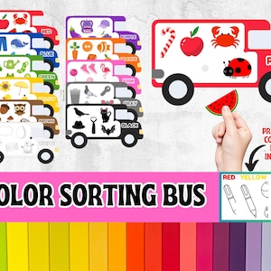 Color Sorting Bus Game: Montessori Learning Binder (PDF Pattern)