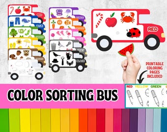 Color Sorting Bus Game: Montessori Learning Binder (PDF Pattern)