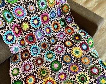 Handmade Crochet Blanket Throw, Vintage Style Home Decor for Living Room or Bedroom