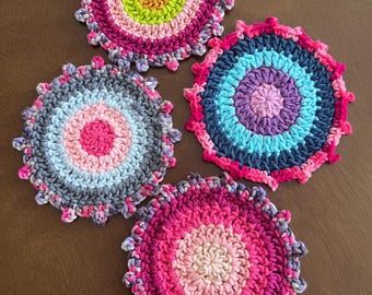 Crochet Coaster Set of 4: Handmade Vintage Cotton Table Decor