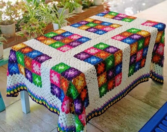 Handmade Crochet Throw Blanket: Multicolored Boho Sofa Decor