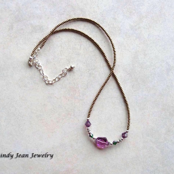 Crystal Necklace, Swarovski Crystal Necklace, Purple Crystal Necklace, Czech Glass Necklace, Silver Beads