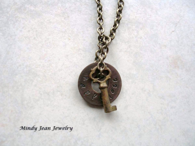 Stamped Metal Washer Pendant Necklace, Stamped Washer Necklace, Brass
