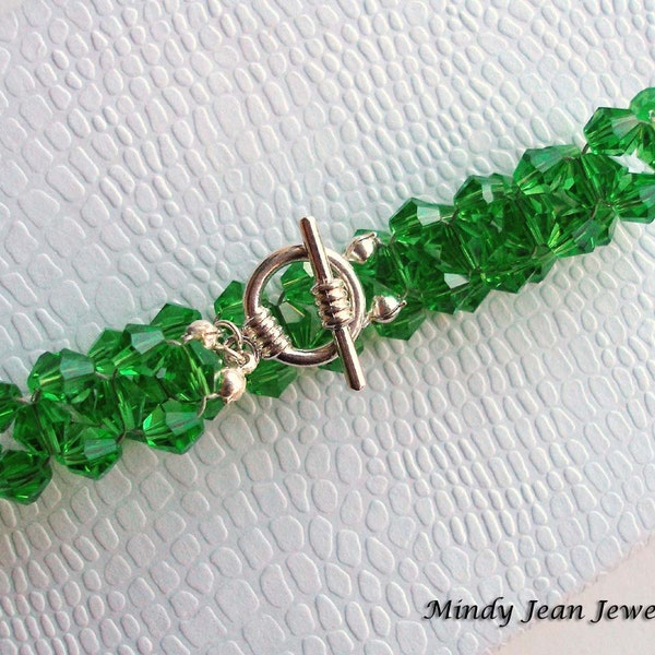 Woven Crystal Bracelet, Green Crystal Bracelet, Summer, Barefoot In The Grass