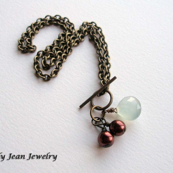 Gemstone Vintage Style Necklace, Chalcedony Necklace, Chalcedony and Brass Necklace, Vintage Brass, BRASS AND BERRIES