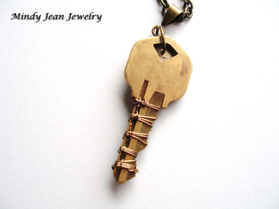 Wire Wrapped Key Necklace, Vintage Key Necklace, Altered Key Pendant