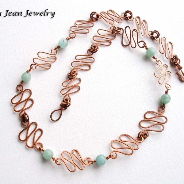 Copper and Gemstone Necklace, Copper Necklace, Hammered Metal Necklace,  Artisan Necklace, FREE SHIPPING