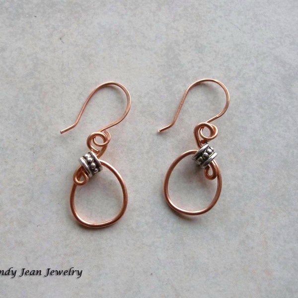 Copper Dangle Earrings, Copper Earrings, Copper Artisan Earrings, Copper Wire Earrings, POT O COPPER