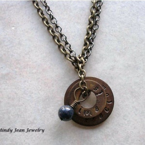 Stamped Metal Washer Pendant Necklace, Brass Washer Necklace, Rustic Washer Necklace, Vintage Necklace, Vintage, TIME IS PRECIOUS