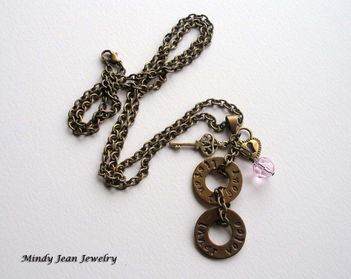 Stamped Metal Washer Necklace, Stamped Washer Necklace, Washer Necklace