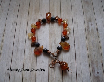 Gemstone Bracelet, Bohemian, Boho, Beaded, "Stormy Autumn Day"