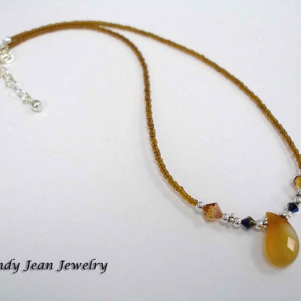 Gemstone Necklace, Carnelian Bead Necklace, Czech Glass Necklace, Autumn Necklace, WARM CARAMEL