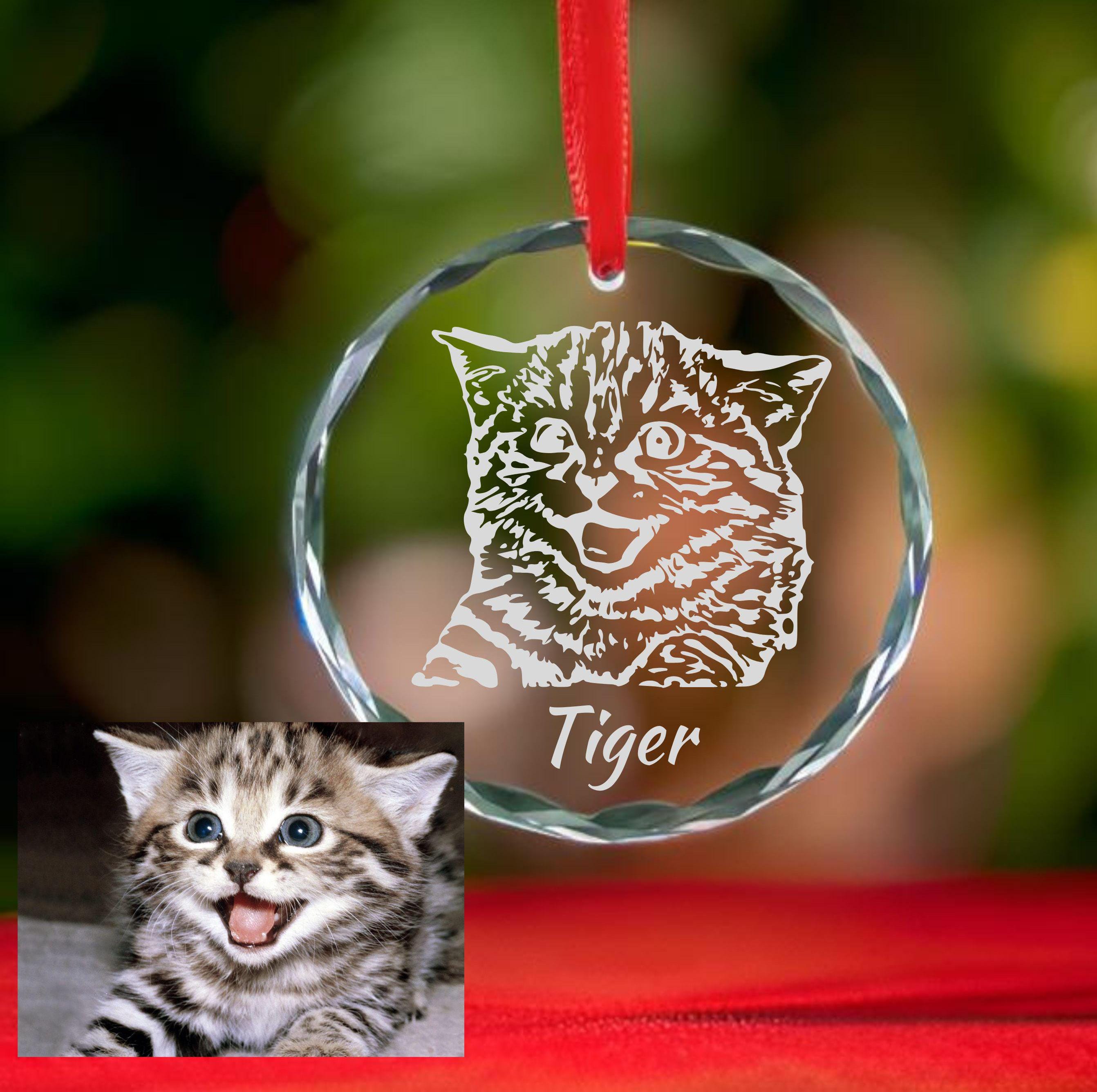 Engraved Photo Crystal Glass Ornament - Personalized Christmas Gifts for Family, Pet Photo on Glass Ornament, Unique Christmas Gifts