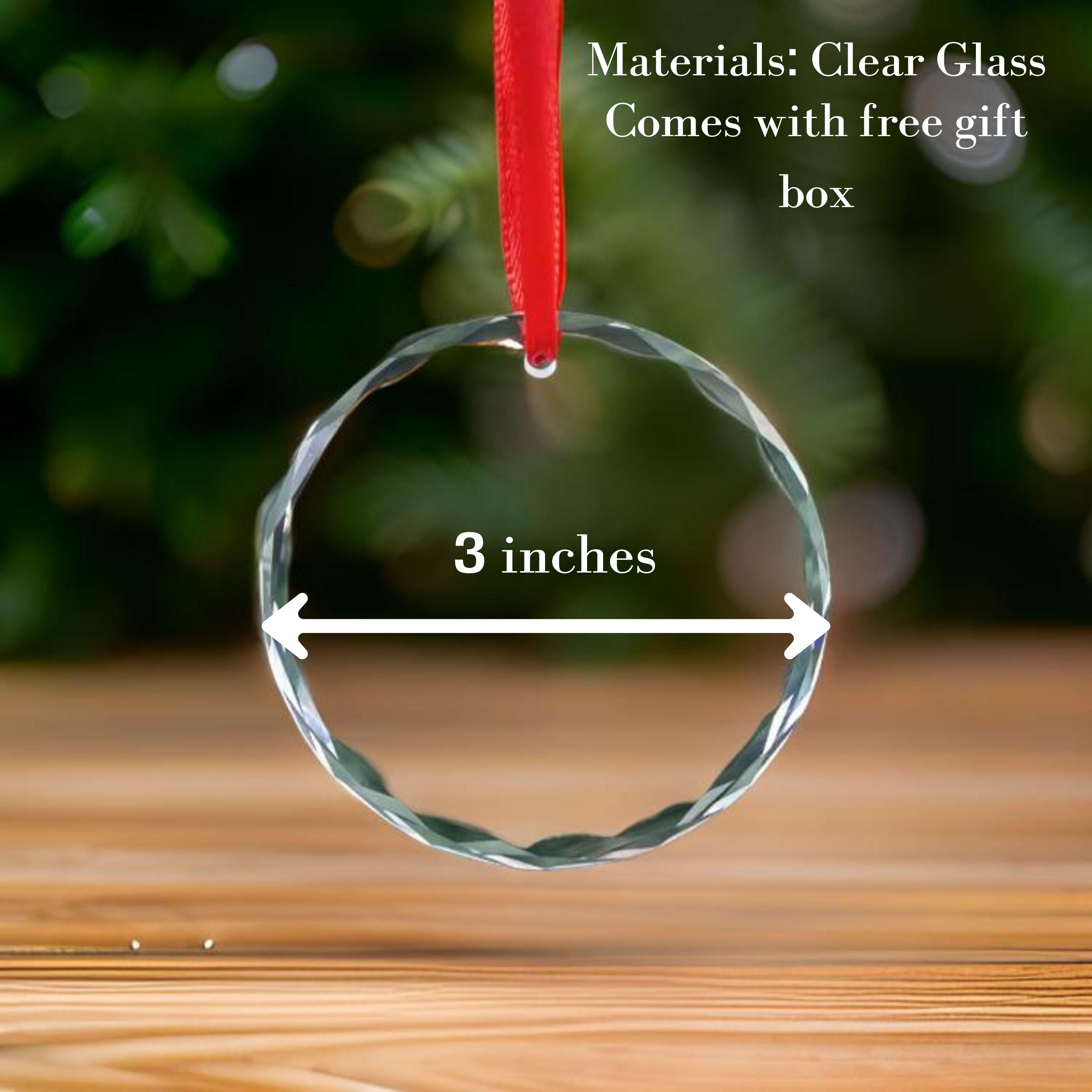 Engraved Photo Crystal Glass Ornament - Personalized Christmas Gifts for Family, Pet Photo on Glass Ornament, Unique Christmas Gifts