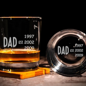 Custom Dad Established Father&#39;s Day Gifts - Personalized Gifts for Dad on Rock Glass - Whiskey Glass Gifts from Kids