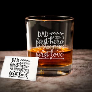 Custom Father&#39;s Day Gift for Dad Husband Personalized Fathers Day Present on Rock Glass from Son or Daughter