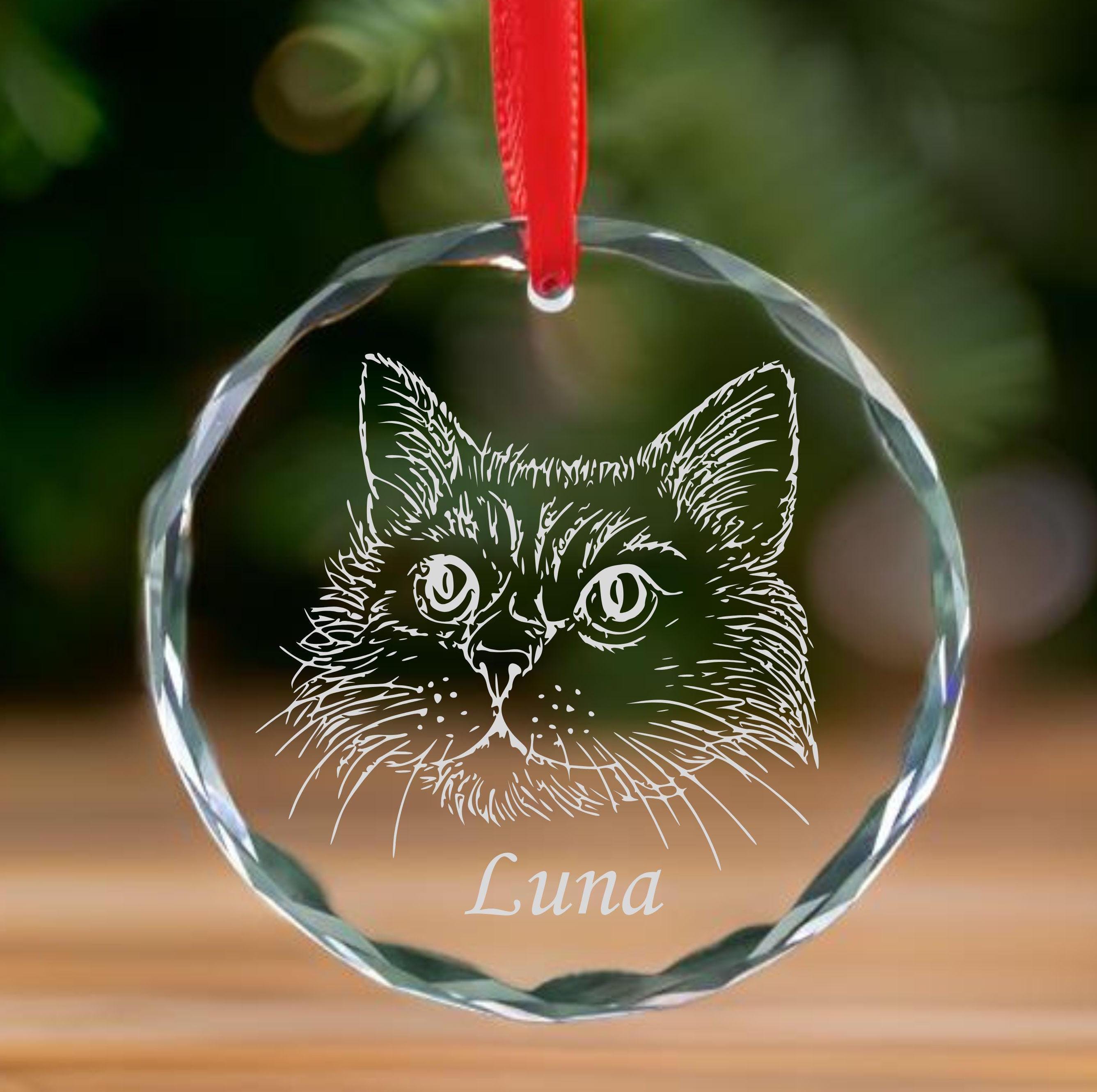 Engraved Photo Crystal Glass Ornament - Personalized Christmas Gifts for Family, Pet Photo on Glass Ornament, Unique Christmas Gifts