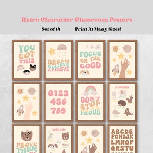 Colorful Retro Classroom Poster Bundle of 14, Quotes, Emotions Chart, Growth Mindset, Bulletin Board Kit, Pastel Classroom, Groovy, Boho