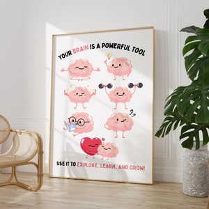Plakat Growth Mindset Brain do klas, motywujące cytaty dla dzieci, plakat uczuć, plakat poradnictwa, spokojny kącik, tablica ogłoszeń